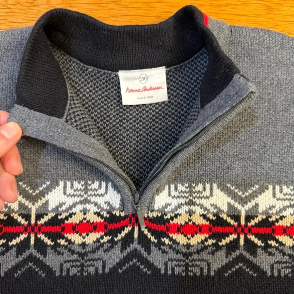 Hanna Andersson 1/4 Zip Fair Isle Nordic Sweater - Kids Size 5 (110) - Picture 4 of 6